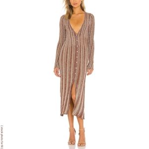 MISA Los Angeles Rafael metallic cardigan midi dress in Bronze Combo